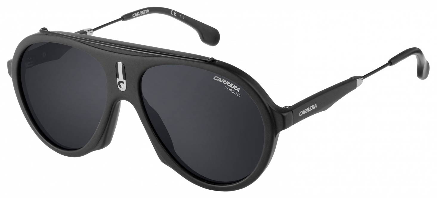 Lunettes De Soleil Carrera Flaglap 11 003/IR | Style Aviateur - Verres Gris Teintés UV400 | Monture Aluminium Noir - Neuf