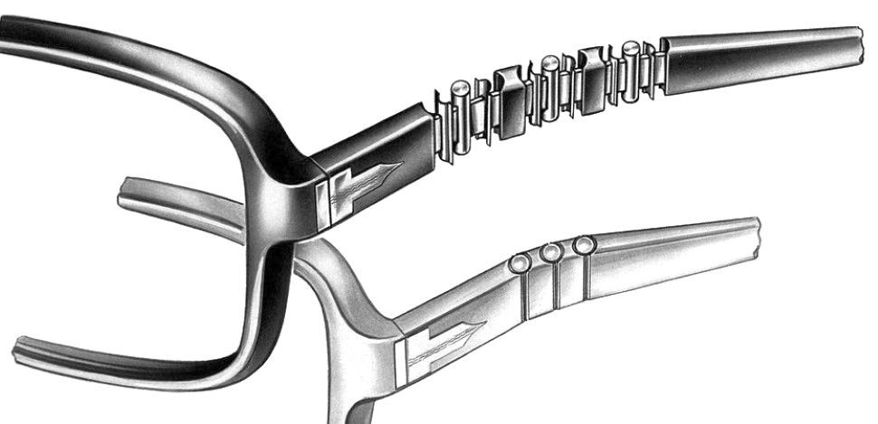 Le système Meflecto, breveté par Persol fin des années 30, permet aux lunettes de s'adapter à la morphologie particulière de chaque visage